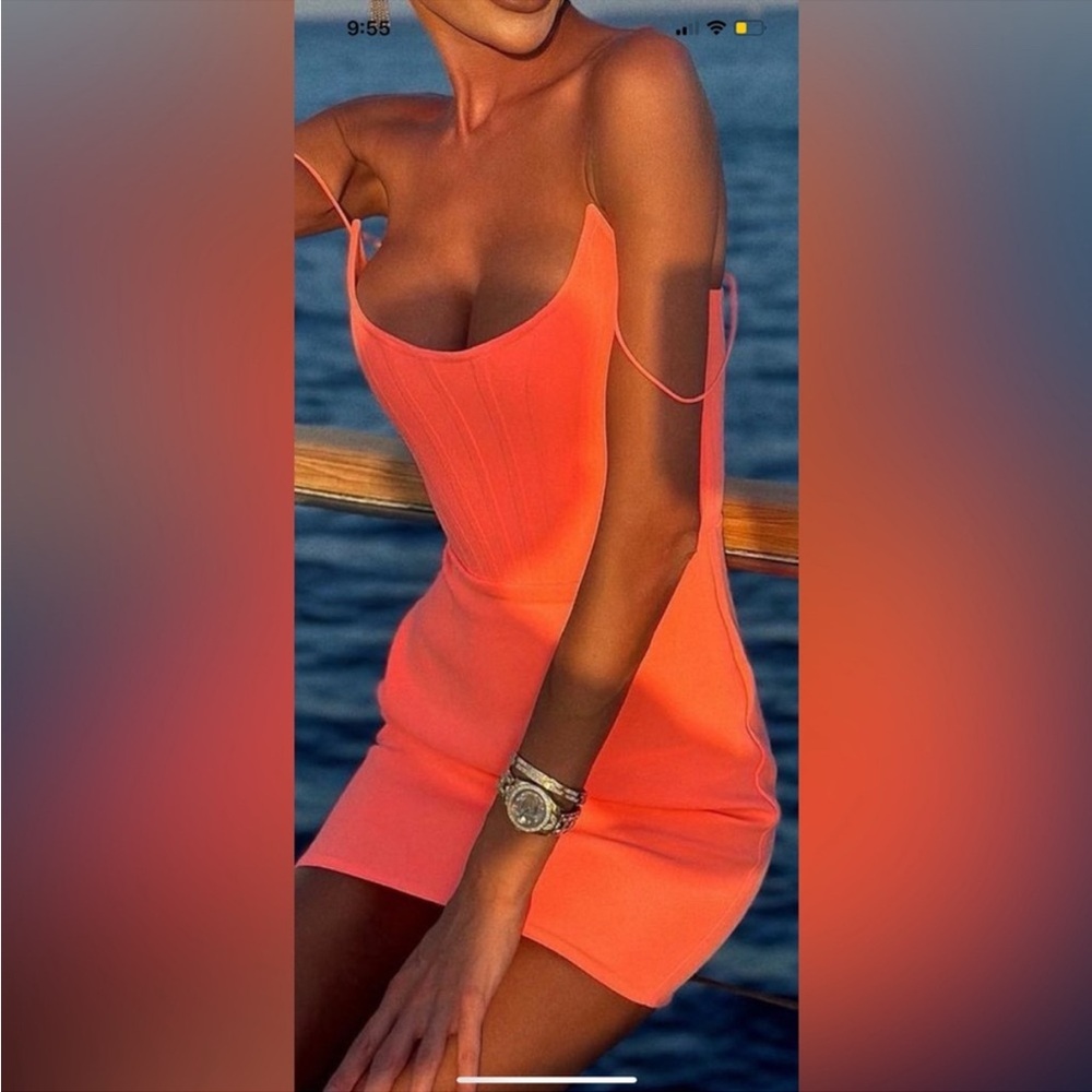 Alex Perry Caine Corset Stretch Crepe Mini Dress Orange